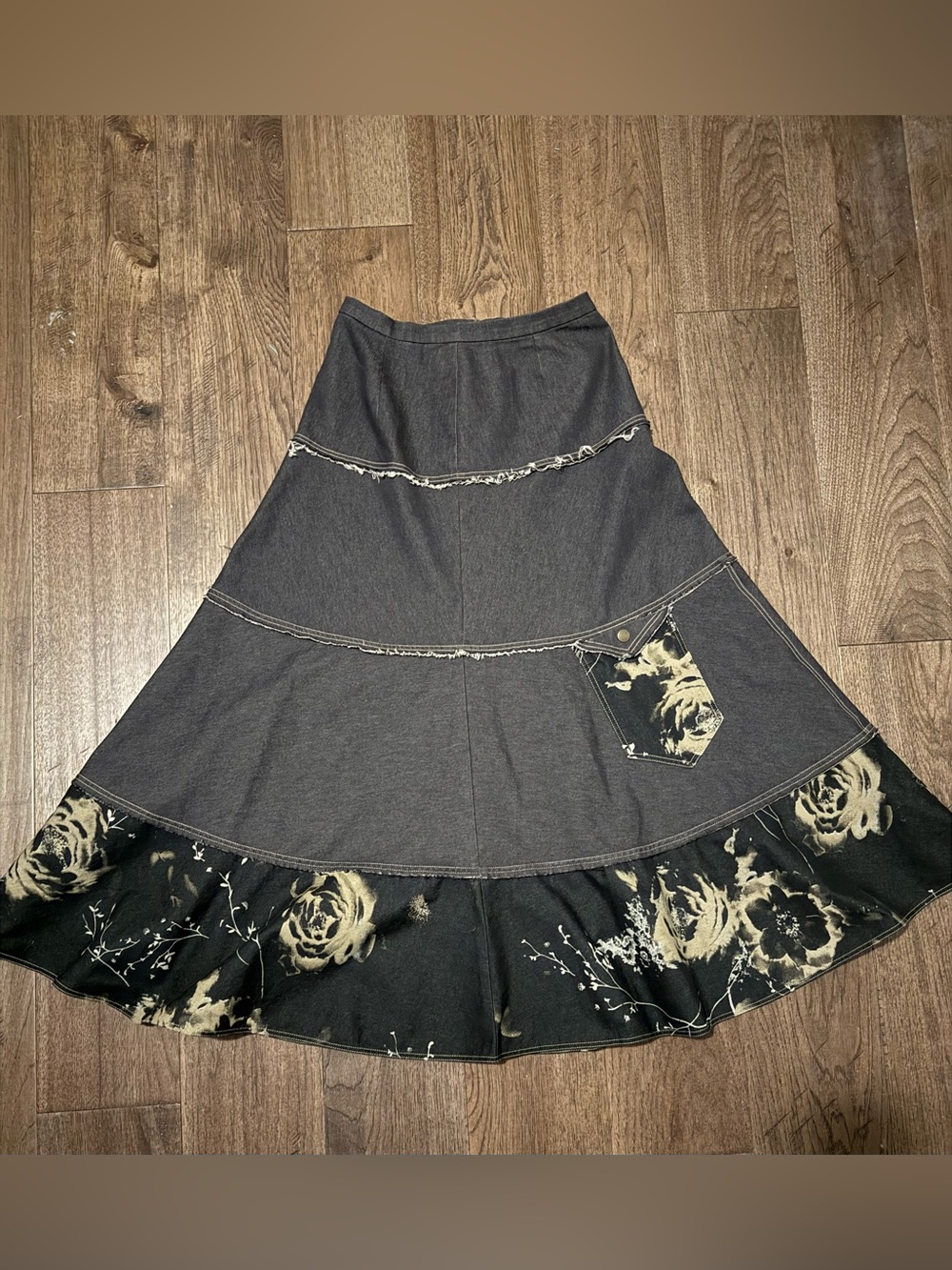 Grey Cotton Blend Linda Lundstrom Tiered Maxi Skirt